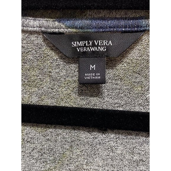 Simply Vera Sz M Gray Chartreuse Blue Floral Ruched V Neck Lightweight Sweater - Picture 6 of 10